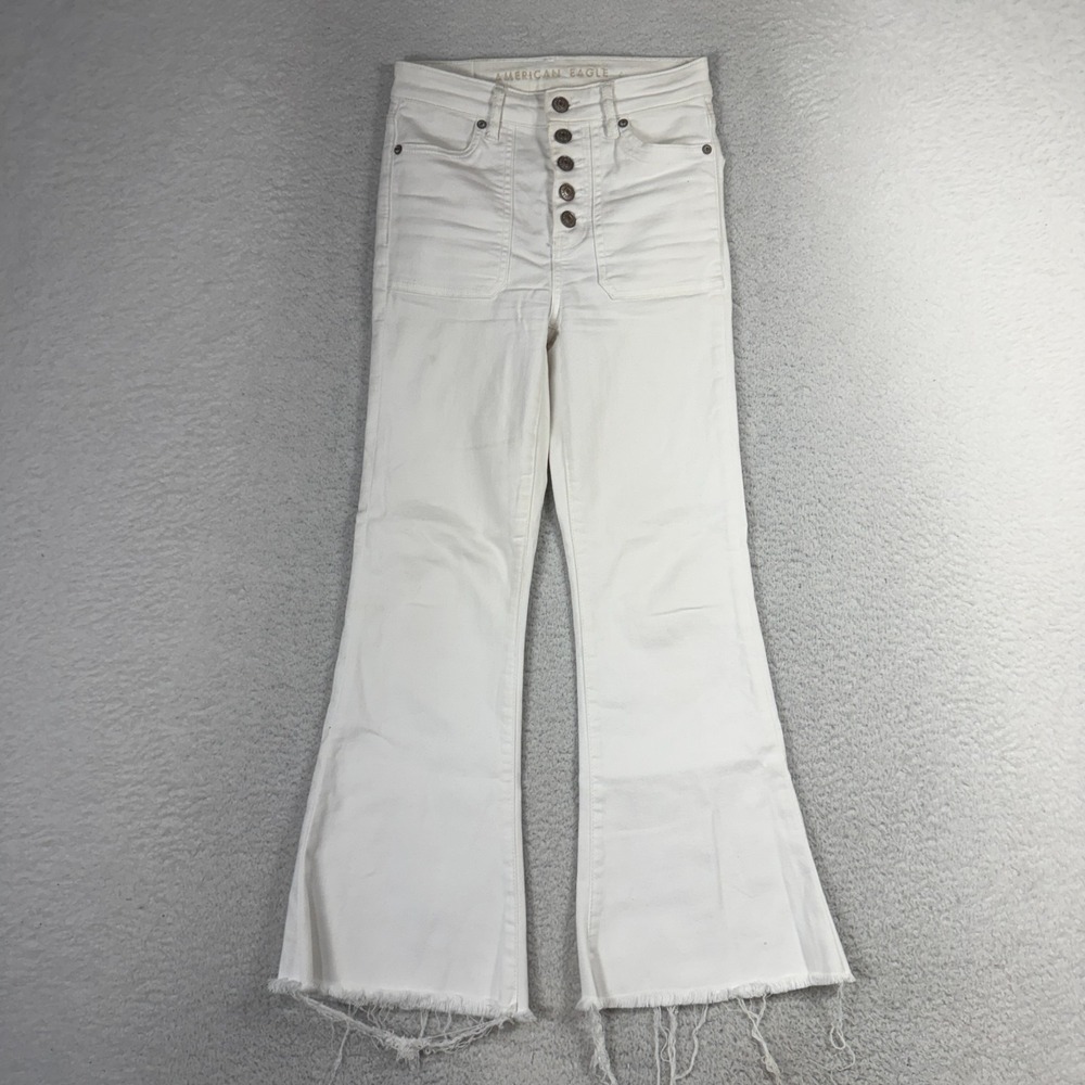 American Eagle Super High-Rise Flare Jeans White Women 00 X Short (24x25)